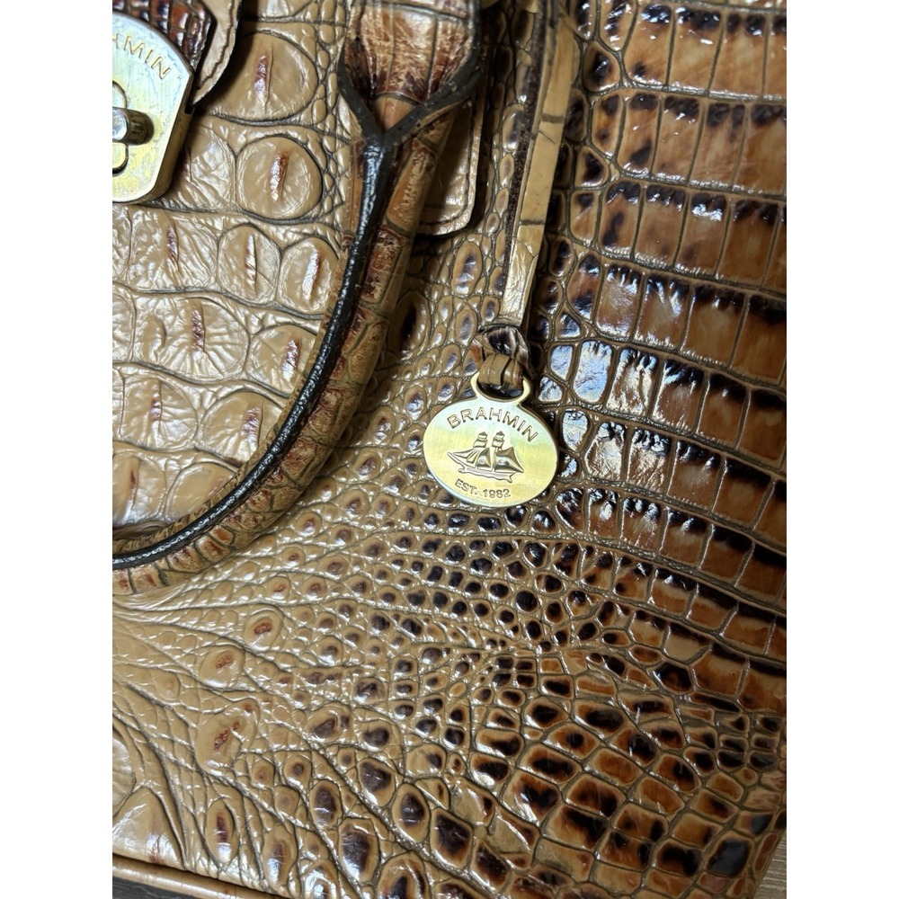 BRAHMIN Purse Brown Croc Embossed Leather Bag Tote Handbag‎ Designer Crossbody - Picture 4 of 16